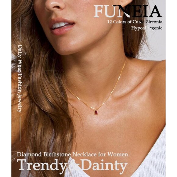 Women Emerald Birthstone Gold Necklace Blue Green Cubic Zirconia Pendant Gift - Picture 2 of 9